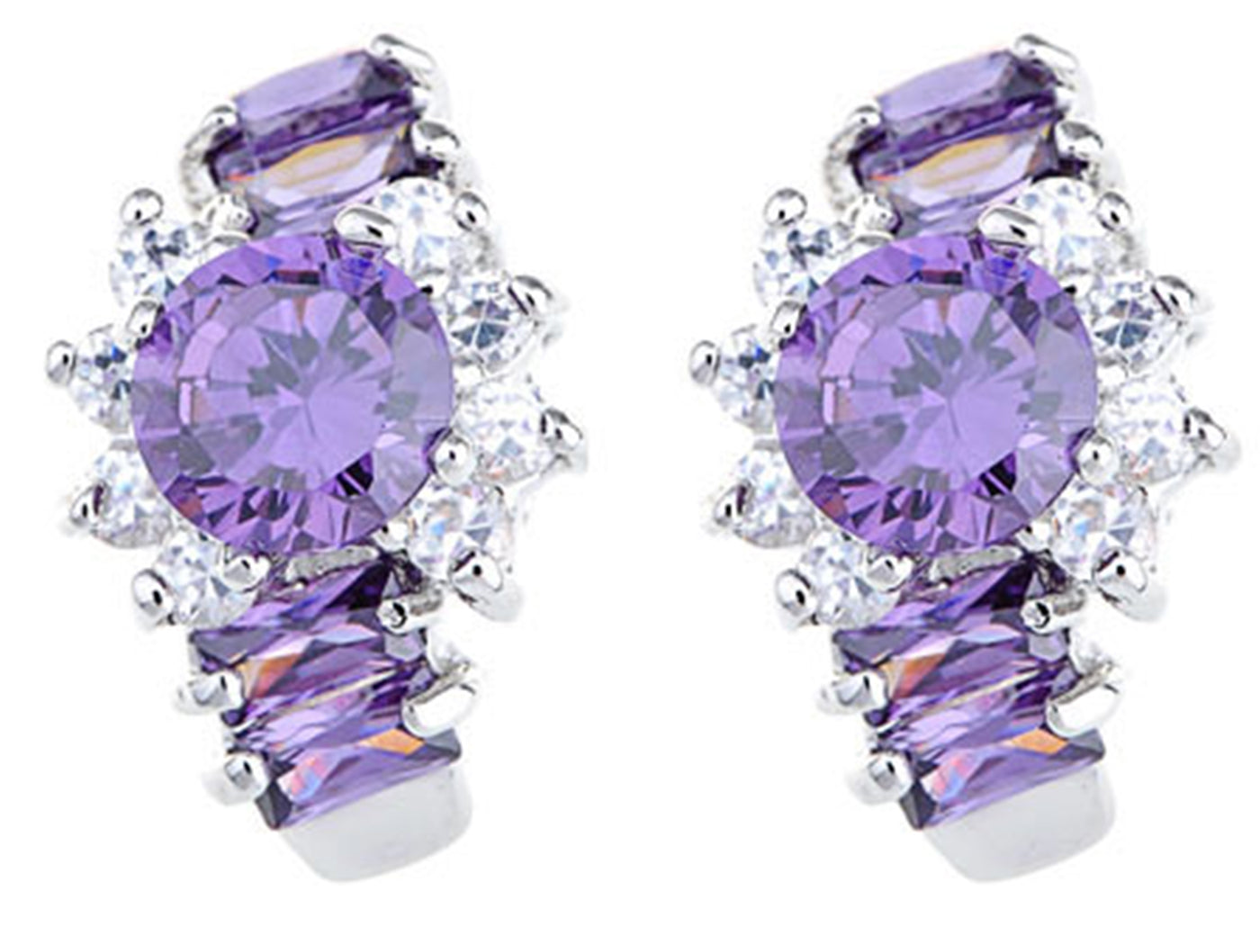 Element Silver Purple Floral Time Watch Band Stud Earrings