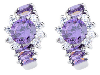 Element Silver Purple Floral Time Watch Band Stud Earrings