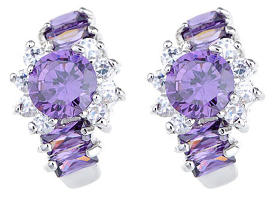 Element Silver Purple Floral Time Watch Band Stud Earrings