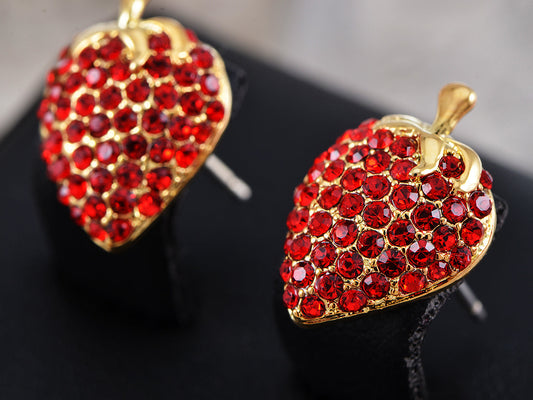 Swarovski Crystal Red Light Siam Sweet Strawberry Stem Stud Earrings