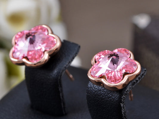 Swarovski Crystal Rose Pink Cherry Blossom Flower Stud Earrings