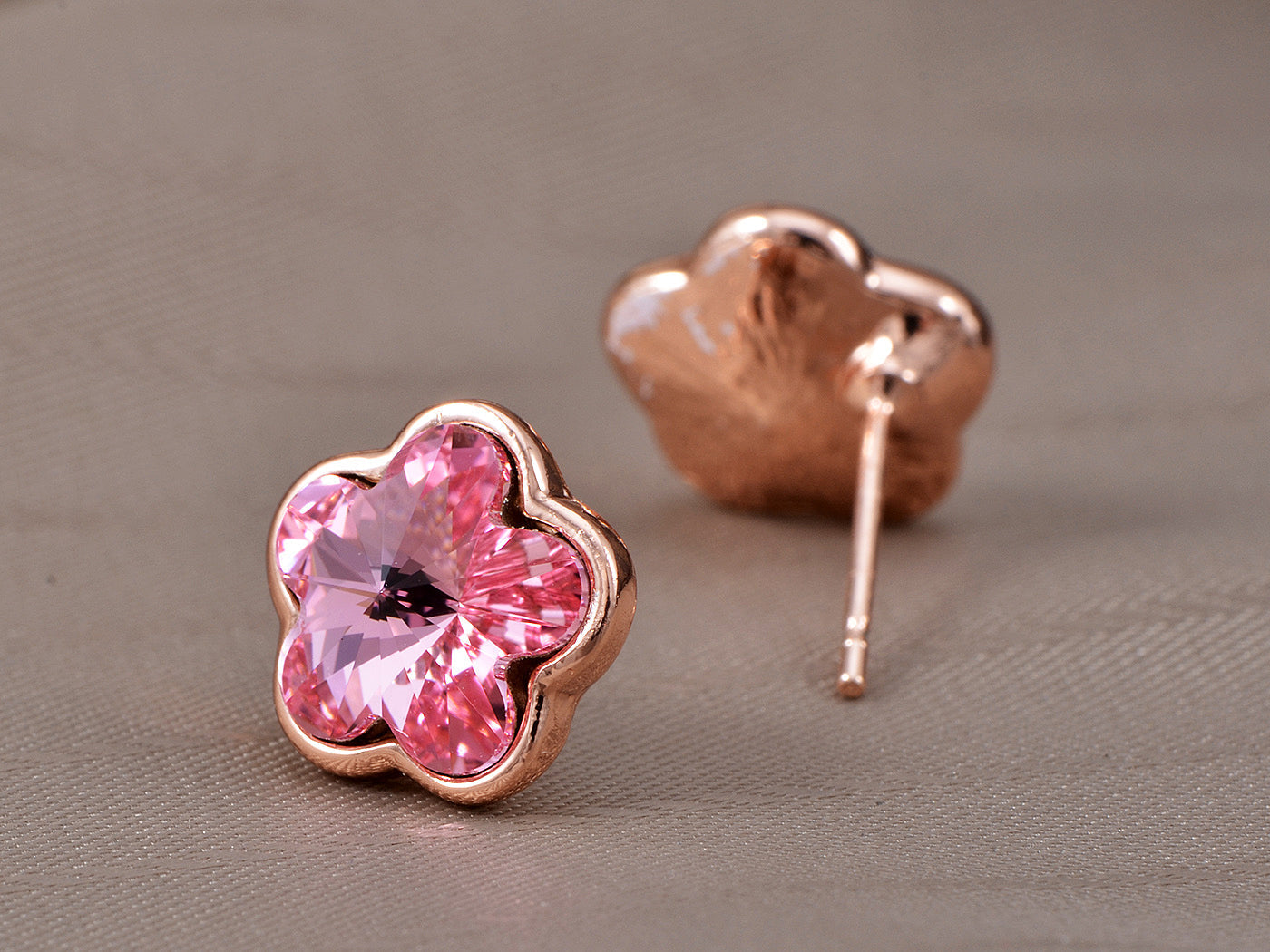 Swarovski Crystal Rose Pink Cherry Blossom Flower Stud Earrings