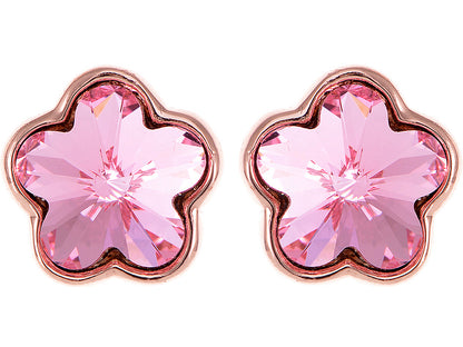 Swarovski Crystal Rose Pink Cherry Blossom Flower Stud Earrings