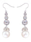 Swarovski Crystal Element Silver Pearl Colored Fish Hook Dangle Earrings