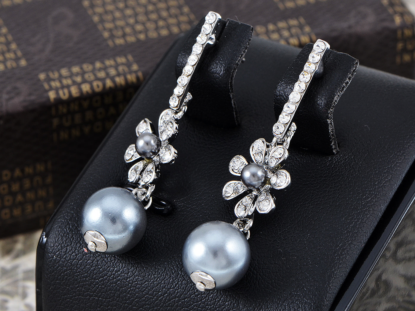 Swarovski Crystal Element Silver Pearl Colored Fish Hook Dangle Earrings