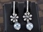 Swarovski Crystal Element Silver Pearl Colored Fish Hook Dangle Earrings