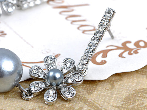 Swarovski Crystal Element Silver Pearl Colored Fish Hook Dangle Earrings