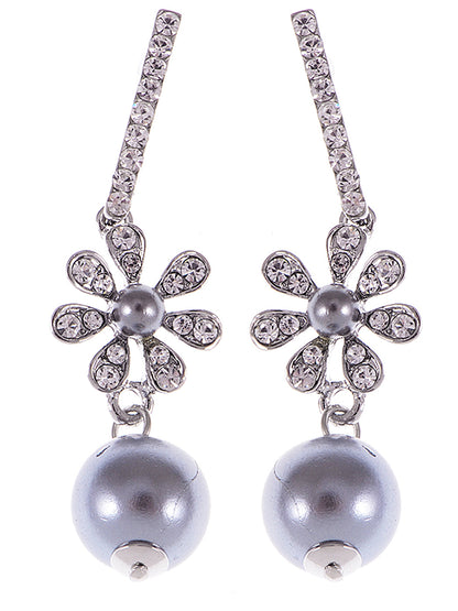 Swarovski Crystal Element Silver Pearl Colored Fish Hook Dangle Earrings