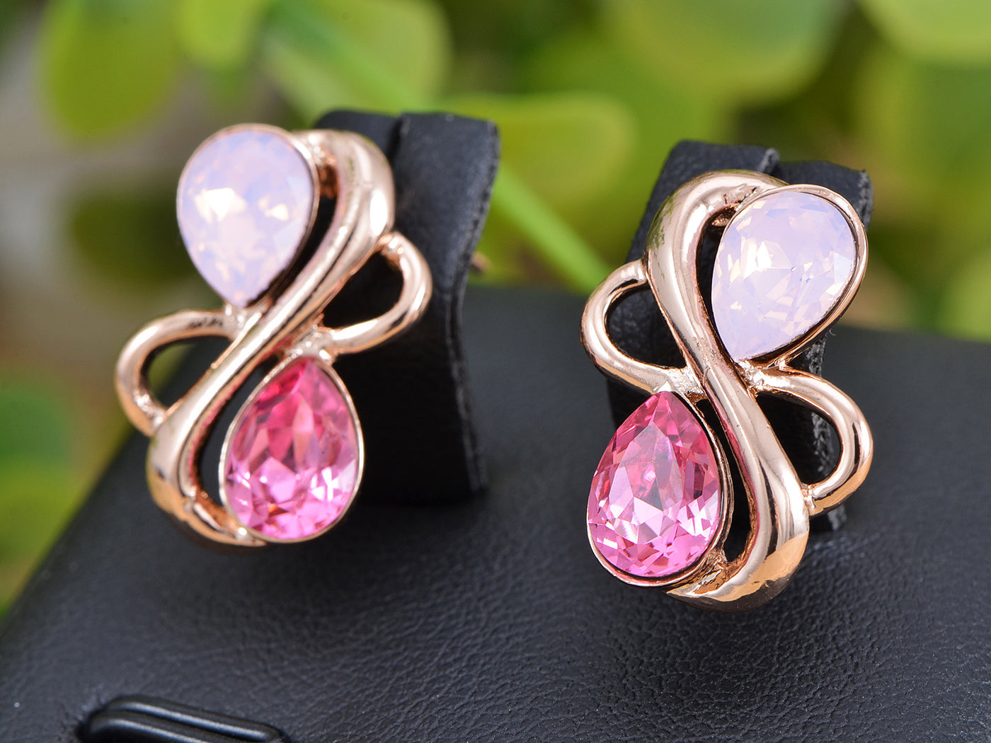 Swarovski Crystal Element Rose Gold Pink Teardrop Abstract Infinity Symbol Sign Stud Earrings