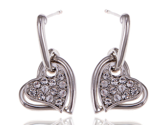 Swarovski Crystal Element Silver Love Heart Dangle Earrings