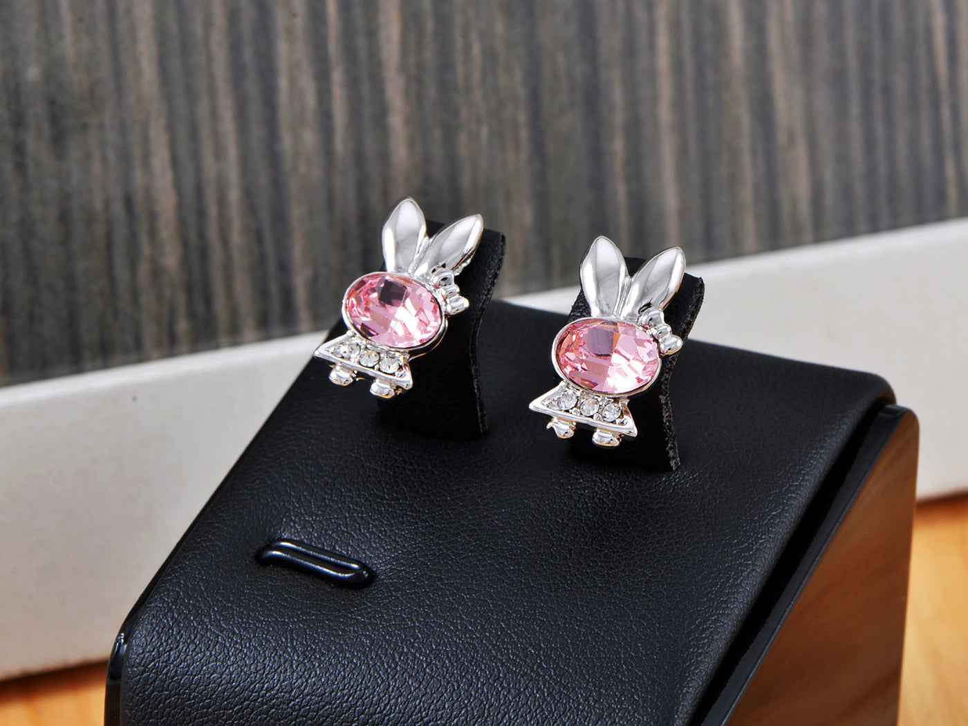 Swarovski Crystal Element Silver Pink Flower Leaf Swirl Stud Earrings