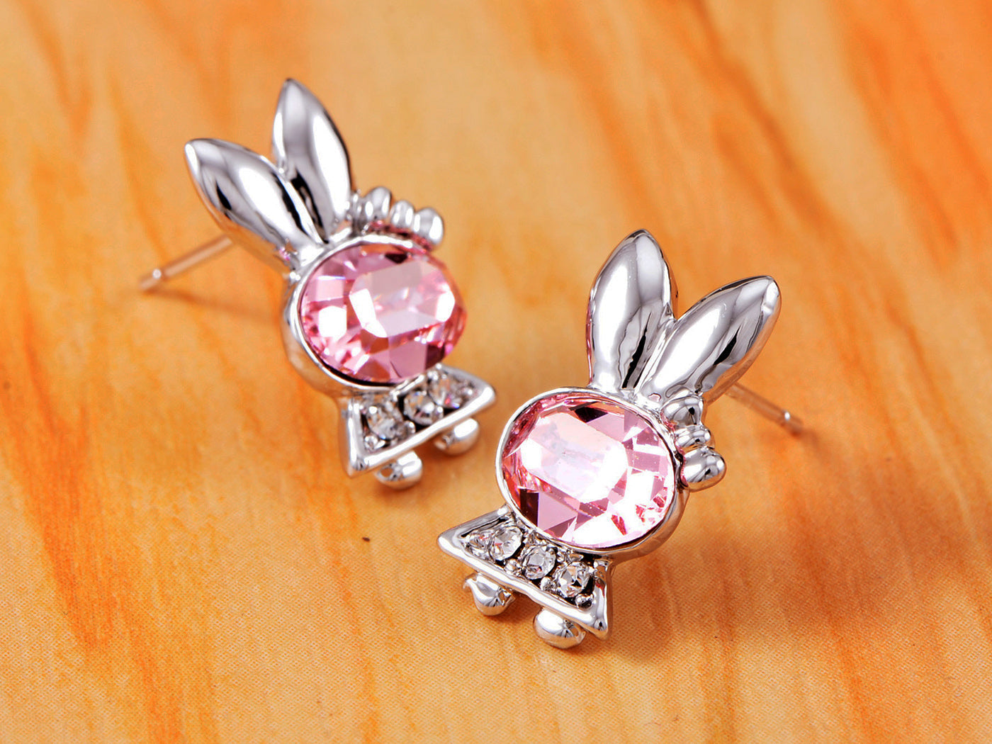 Swarovski Crystal Element Silver Pink Flower Leaf Swirl Stud Earrings