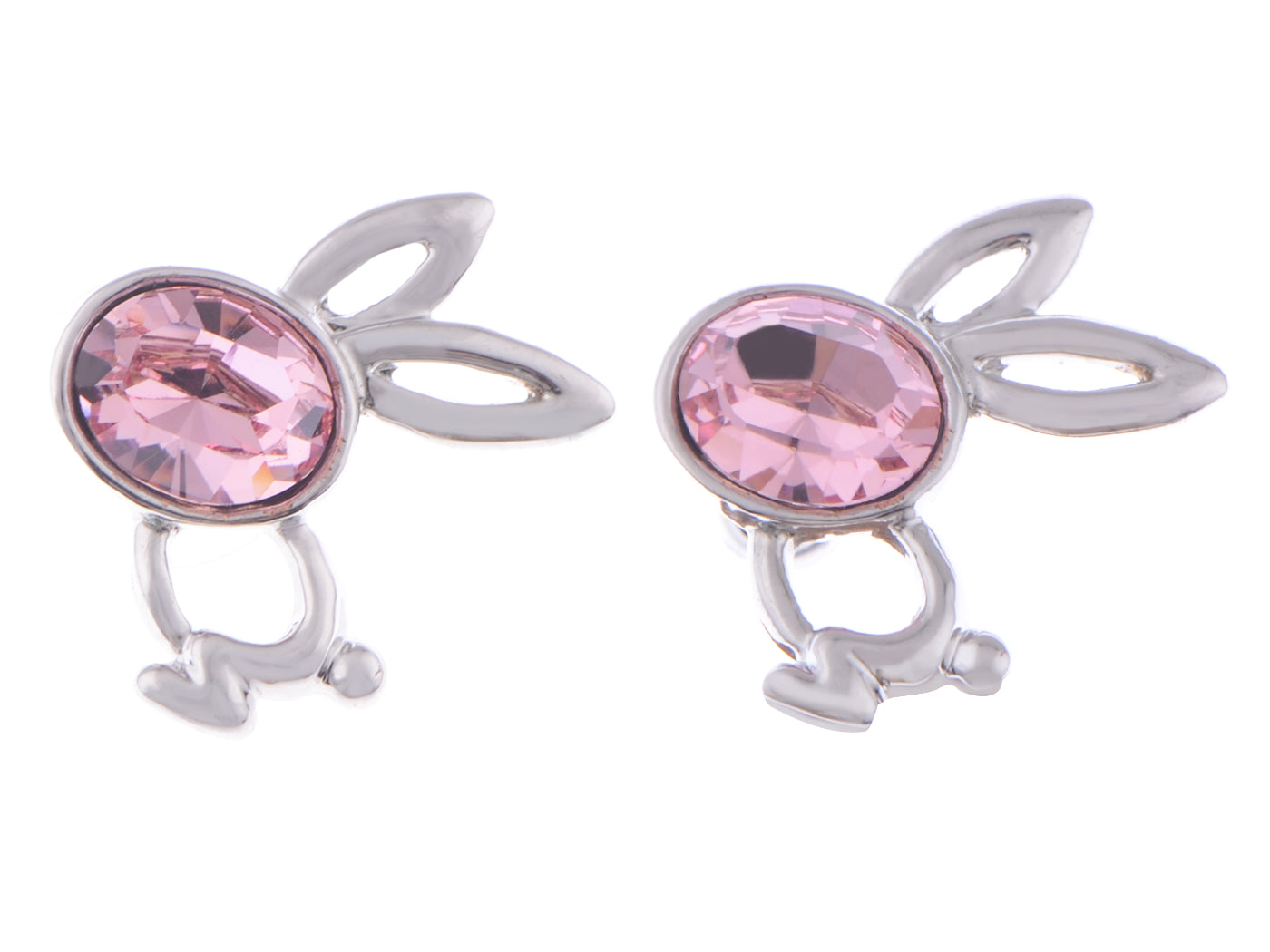 Swarovski Crystal Element Silver Pink Flower Leaf Swirl Stud Earrings