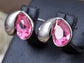 Swarovski Crystal Element Silver Pink Flower Leaf Swirl Stud Earrings