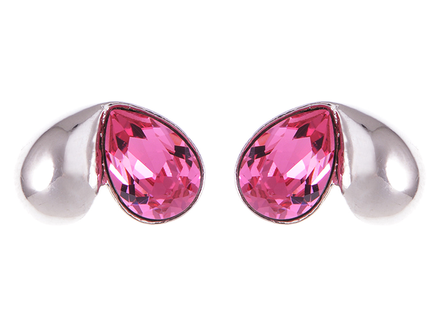 Swarovski Crystal Element Silver Pink Flower Leaf Swirl Stud Earrings