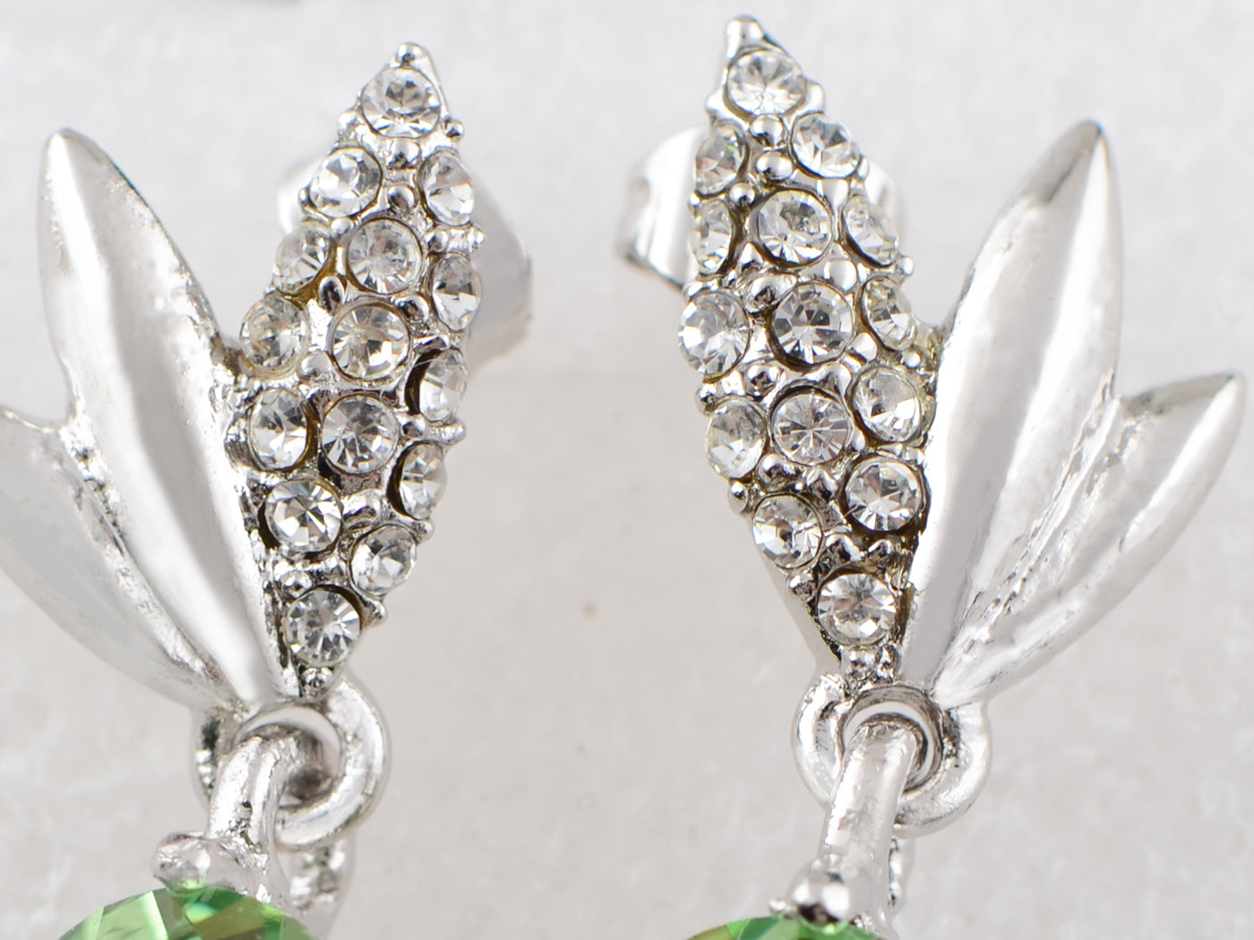 Swarovski Crystal Element Silver Green Circle Leaf Wing Dangle Earrings