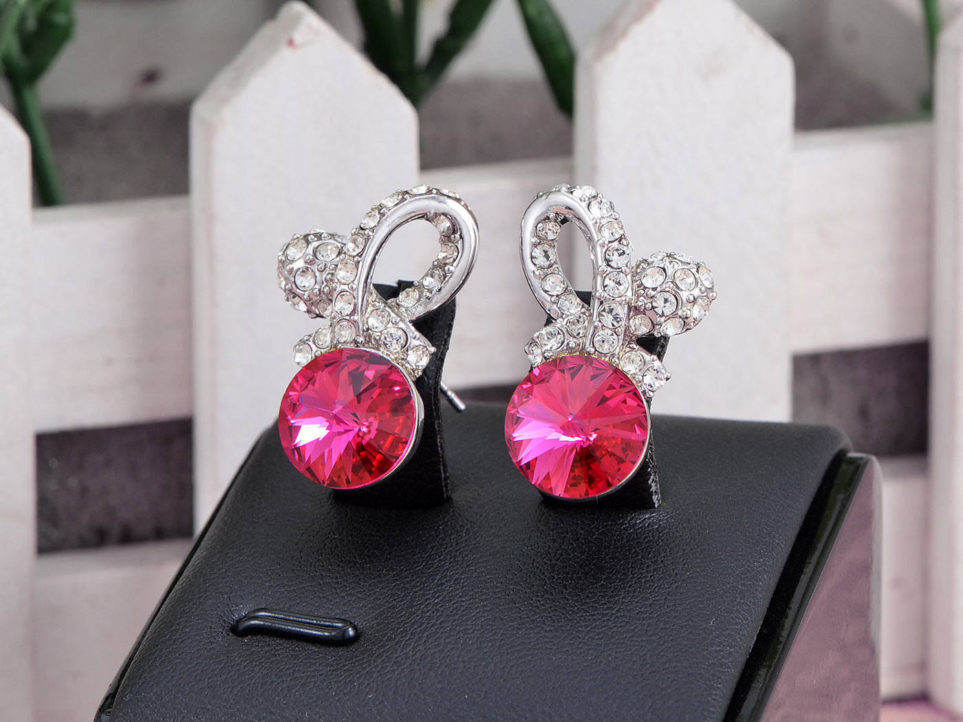 Swarovski Crystal Element Rose Gold Pink Teardrop Abstract Infinity Symbol Sign Stud Earrings