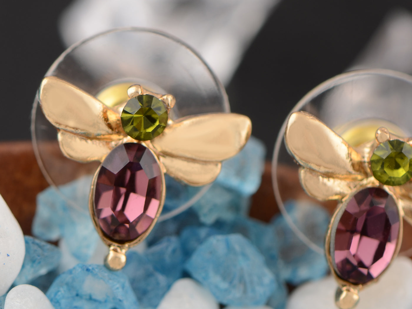 Swarovski Crystal Green Purple Mini Petite Dragonfly Insect Stud Earrings