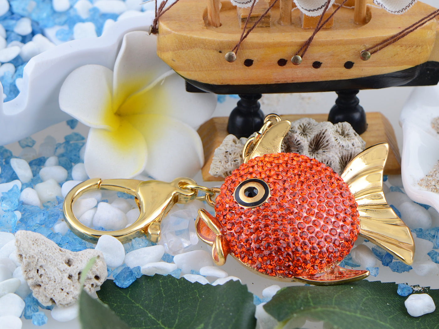 Swarovski Crystal Fire Opal Angel Piranha Fish Keychain