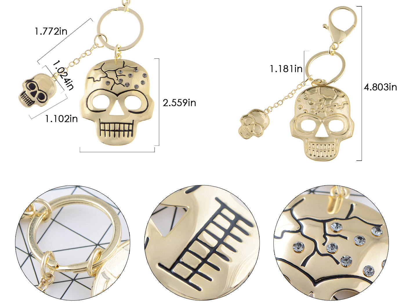 Cracked Spooky Two Skull Face Head Key Chain