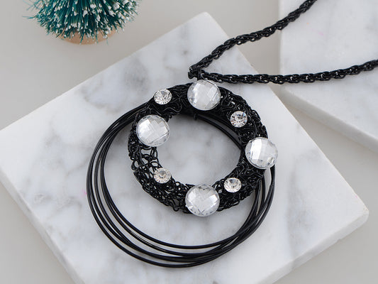 Black Chain Circle Round Wreath Loop Jewelry Necklace