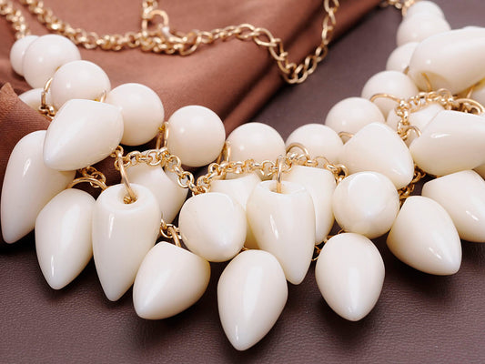 Shell Like Tooth Cluster Dangling Gold Collar Bib Statement Necklace