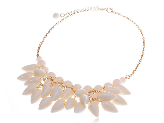 Shell Like Tooth Cluster Dangling Gold Collar Bib Statement Necklace