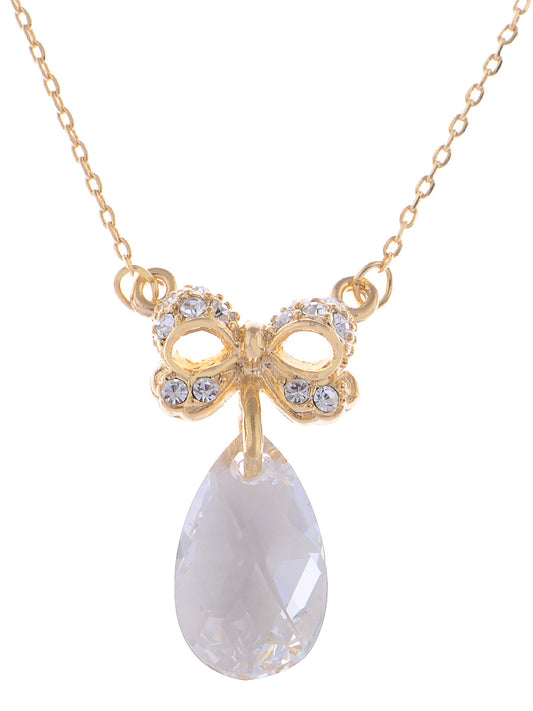 Swarovski Crystal Bow Tear Drop Gem Pendant Necklace