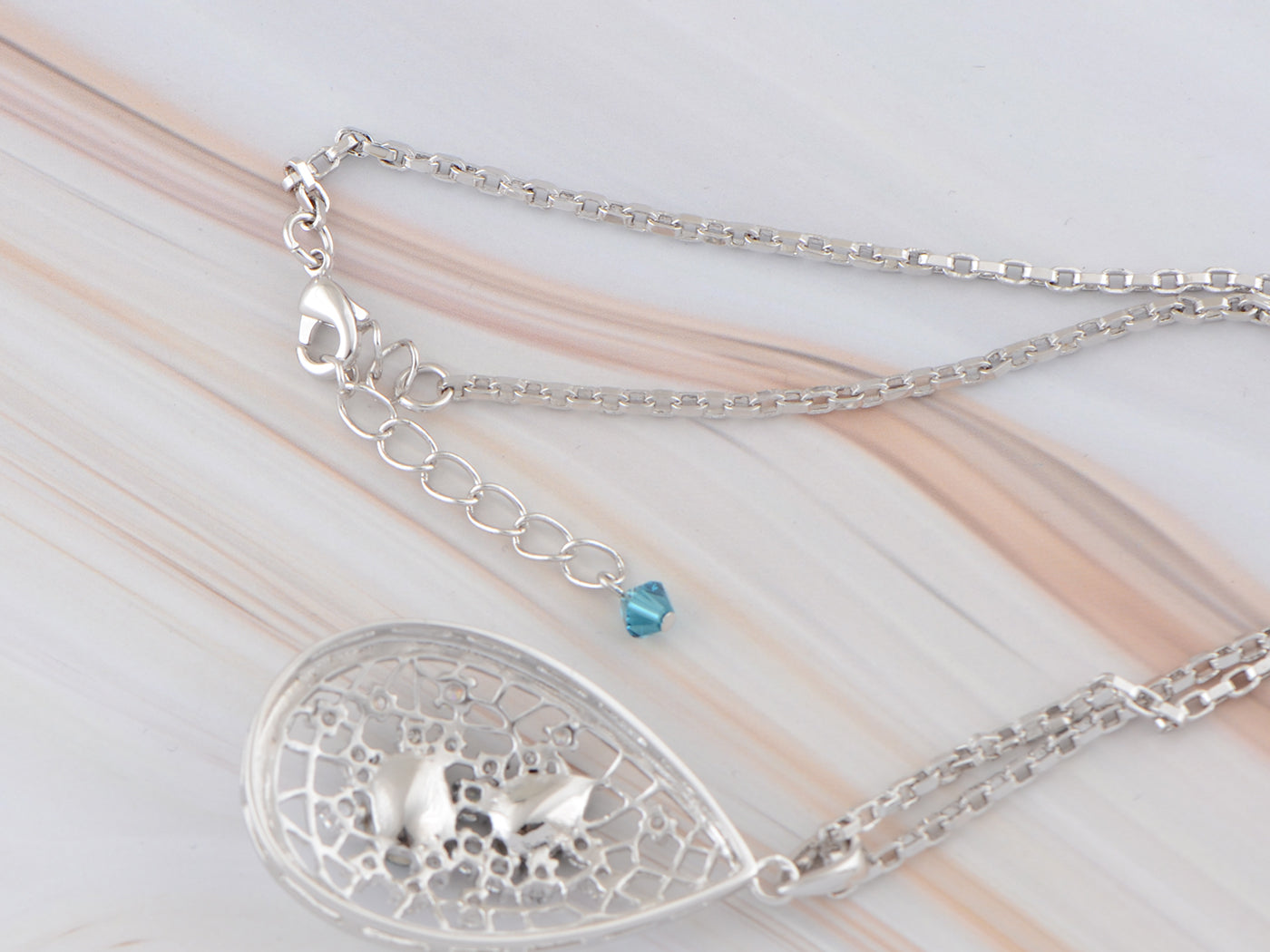 Swarovski Crystal Tear Drop Blue Web Net Pendant Necklace