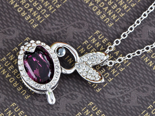 Swarovski Crystal Violet Rose Pink Bunny Rabbit Necklace Pendant