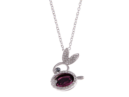 Swarovski Crystal Violet Rose Pink Bunny Rabbit Necklace Pendant