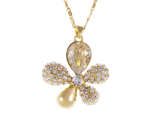 Swarovski Crystal Topaz Fat Flower Petal Pendent Necklace