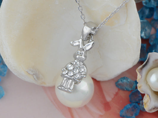 Swarovski Crystal Rabbit Pearl Bead Pendant Necklace
