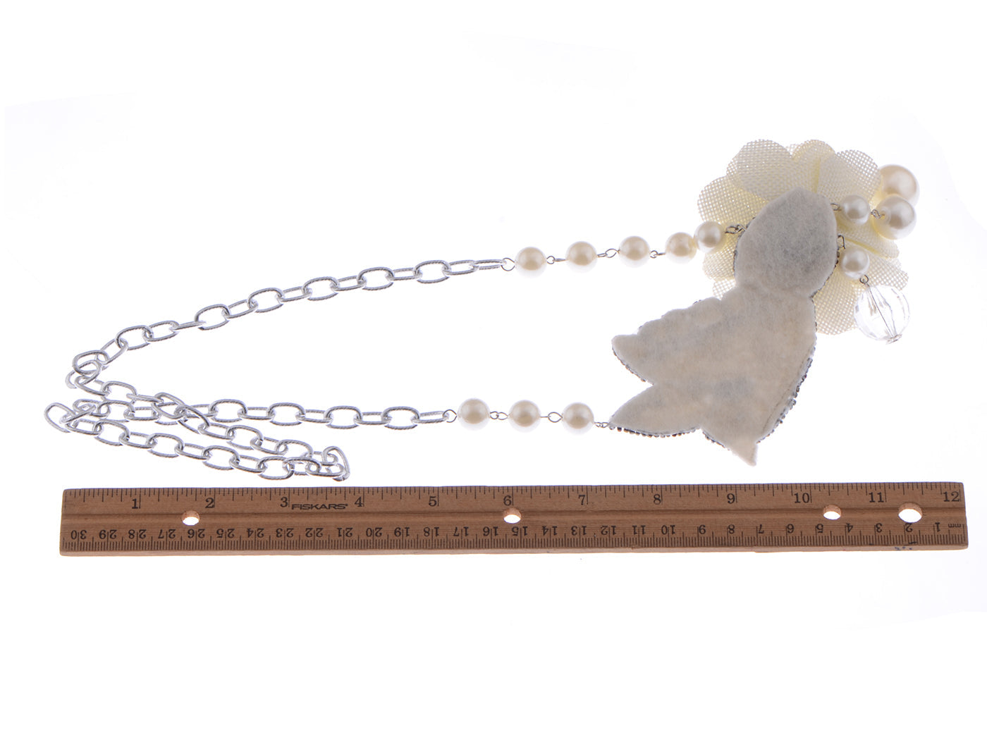 Cream Flower Mesh Fabric Love Dove Topaz Bird Pearl Strand Necklace