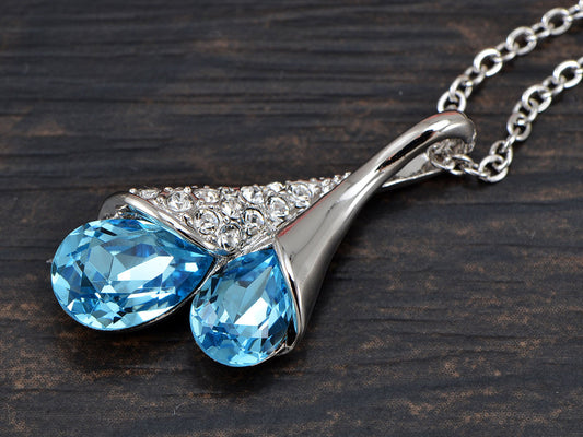 Blue Sapphire Shell Blossom Drop Pendant Necklace