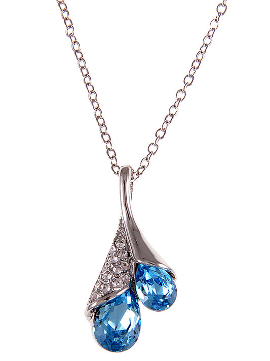 Blue Sapphire Shell Blossom Drop Pendant Necklace