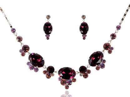 Swarovski Crystal Silver Purple Victorian Grape Necklace Earrings Set