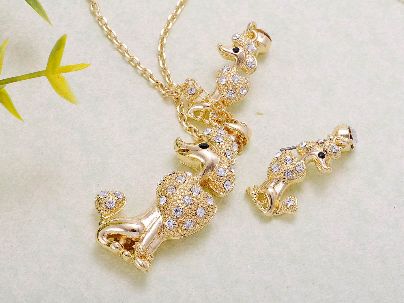 Swarovski Crystal Poodle Show Dog Clr Earring Necklace Set