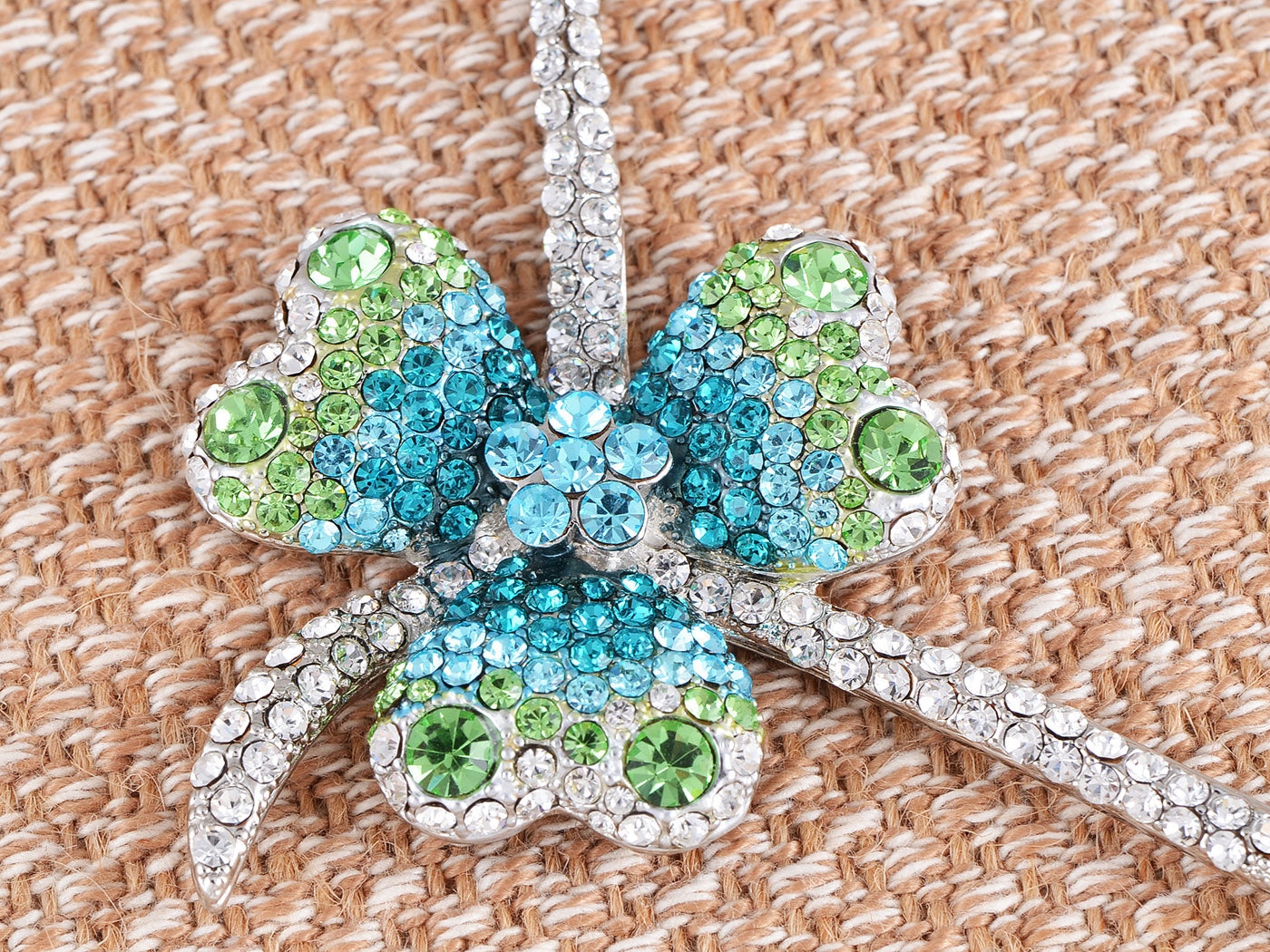 Swarovski Crystal Lucky Blue Green Irish Clover Earring Necklace Set