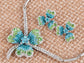 Swarovski Crystal Lucky Blue Green Irish Clover Earring Necklace Set