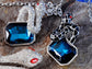 Sapphire Blue Black Silver Enamel Twin Snakes Necklace Earring Set