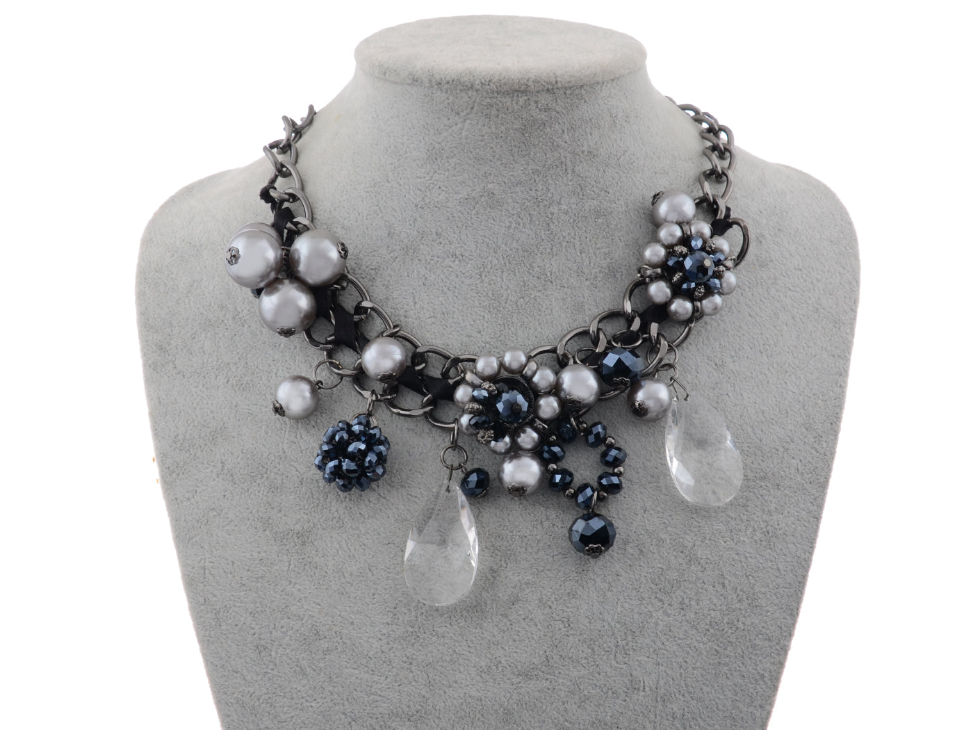 Soho Village Grunge Style Frosted Beads Tear Drop Flower Choker Necklace