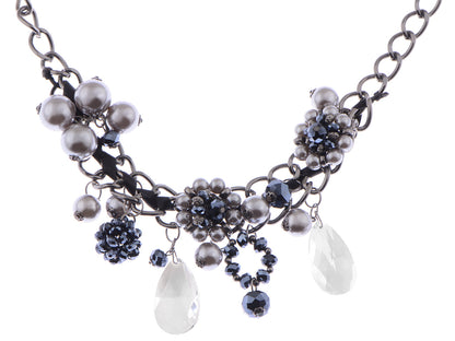 Soho Village Grunge Style Frosted Beads Tear Drop Flower Choker Necklace