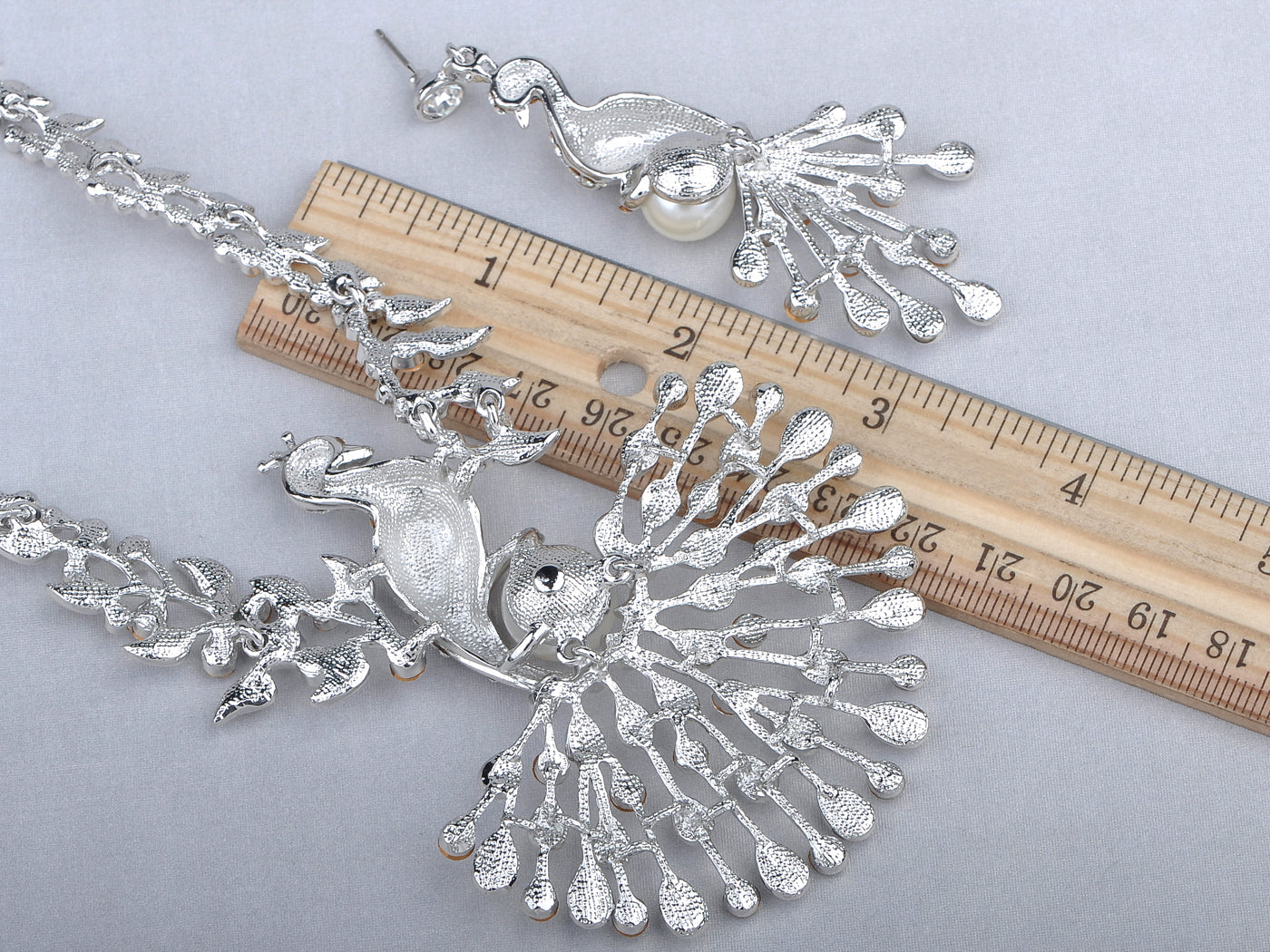 Pearl Peacock Bird Necklace Earrings Set
