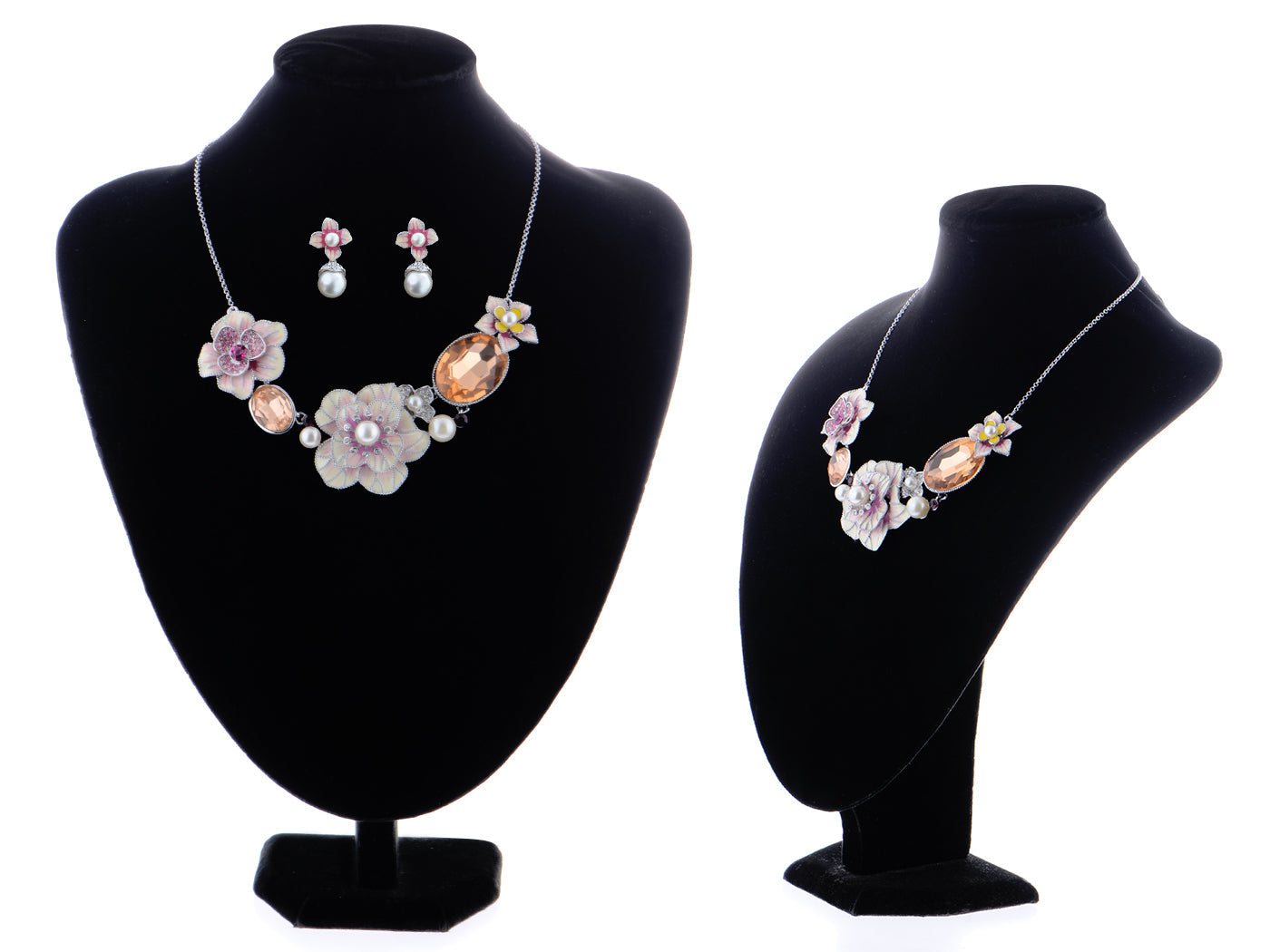 Swarovski Crystal Pearl Topaz Element Enamel Hibiscus Earring Necklace Set