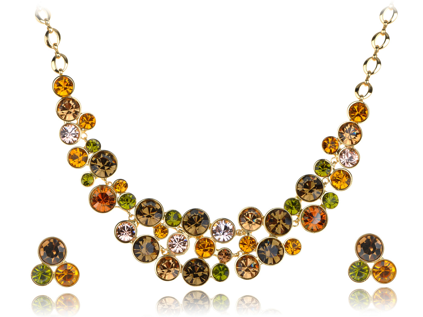 Swarovski Crystal Multicolored Colorful Bib Necklace Stud Earring Set