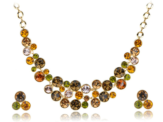 Swarovski Crystal Multicolored Colorful Bib Necklace Stud Earring Set