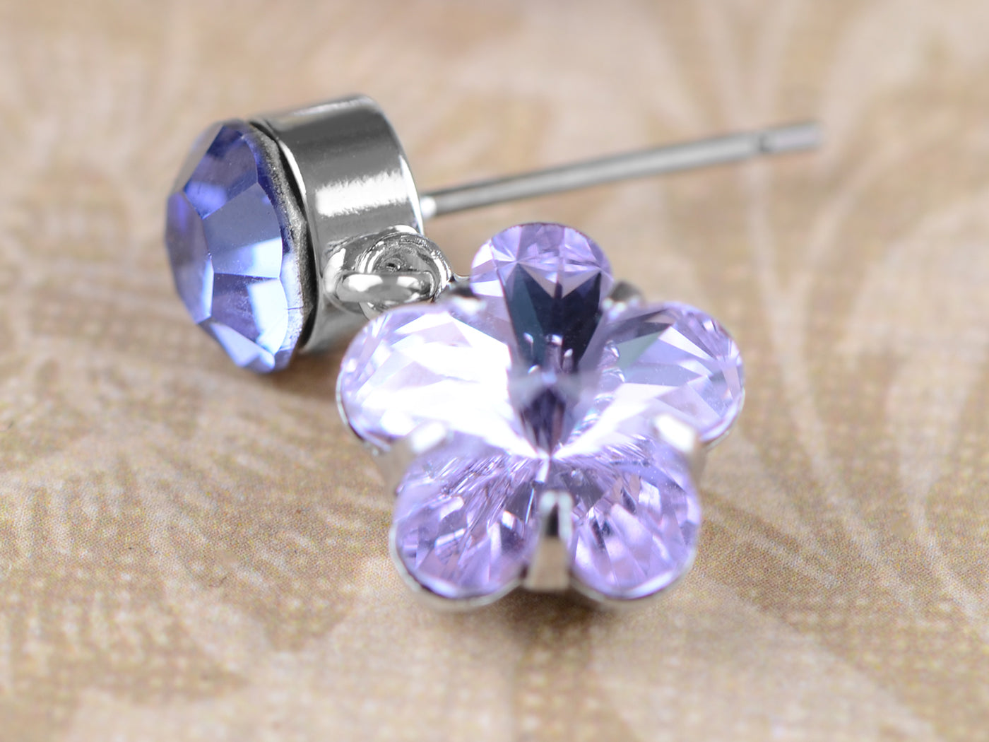 Swarovski Crystal Purple Hibiscus Flower Drop Earring Necklace Statement Jewelry Set