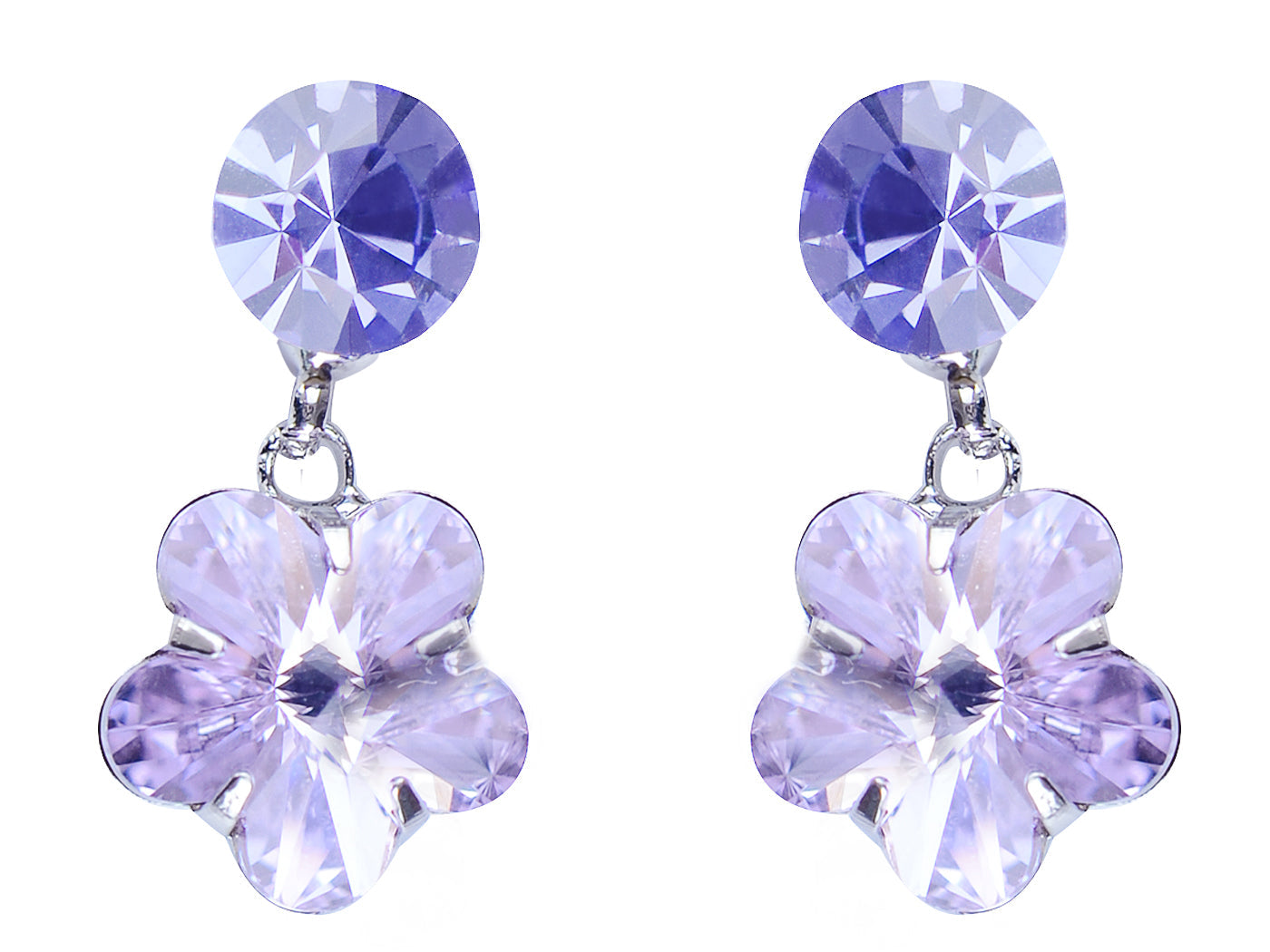 Swarovski Crystal Purple Hibiscus Flower Drop Earring Necklace Statement Jewelry Set