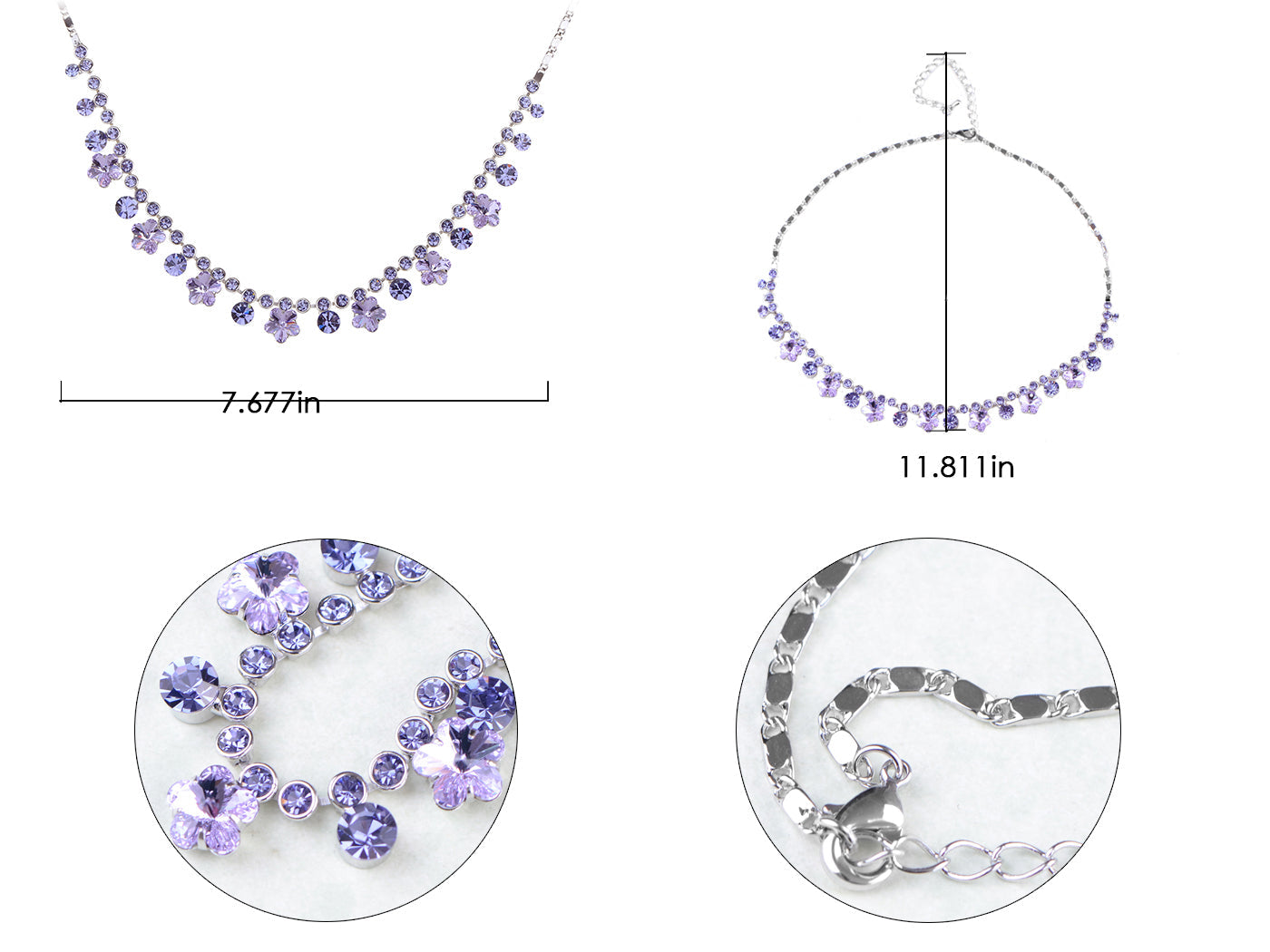 Swarovski Crystal Purple Hibiscus Flower Drop Earring Necklace Statement Jewelry Set